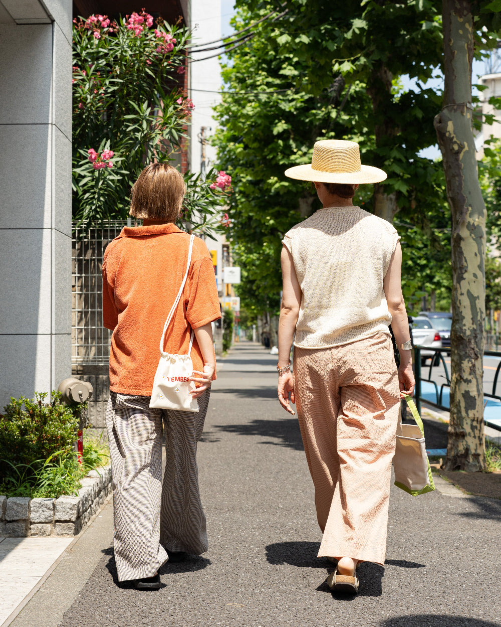 F F F   Easy pants Gingham check "Brown × Beige"