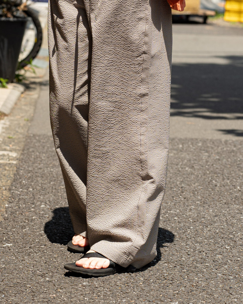 F F F   Easy pants Gingham check "Brown × Beige"
