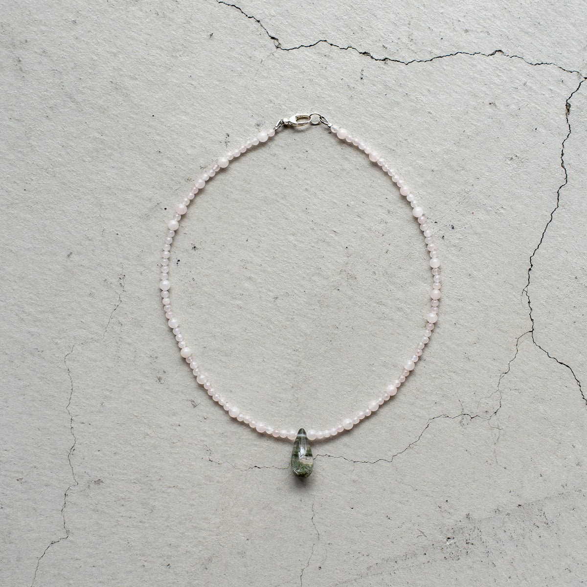 Melanie DeCourcey   Rose quartz and nepalese moss quartz drop