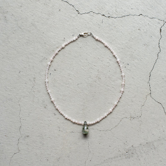 Melanie DeCourcey   Rose quartz and nepalese moss quartz drop