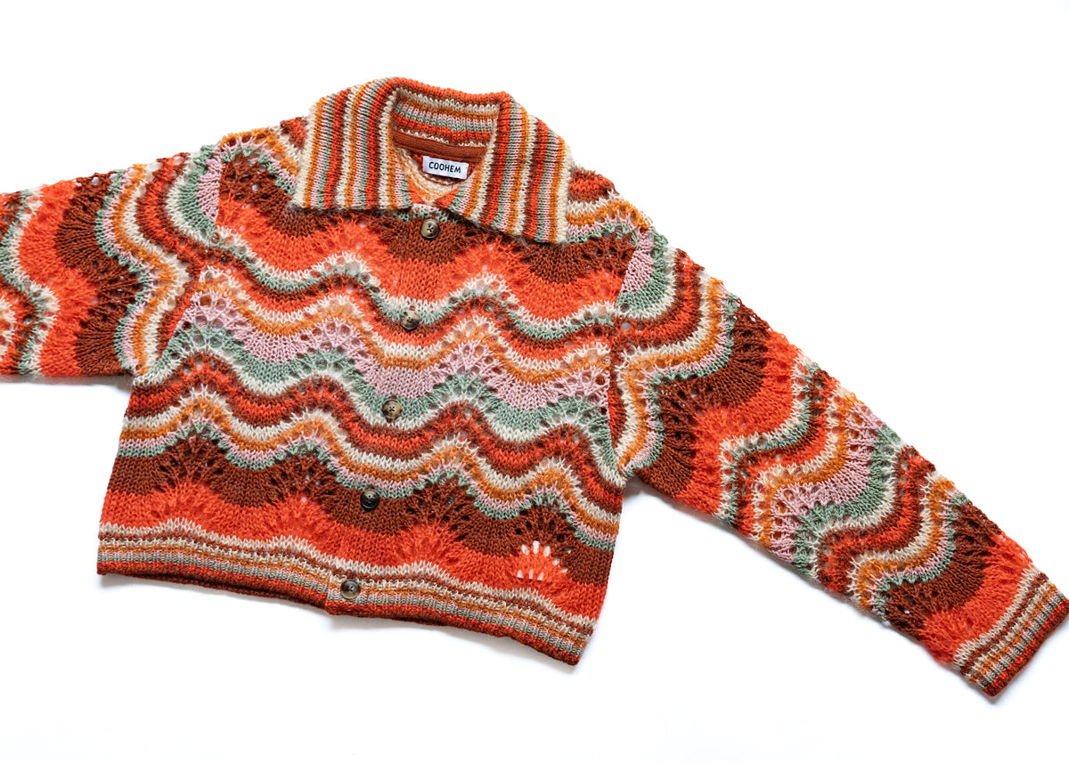 COOHEM　MOHAIR WOOL MULTI BORDER KNIT CARDIGAN