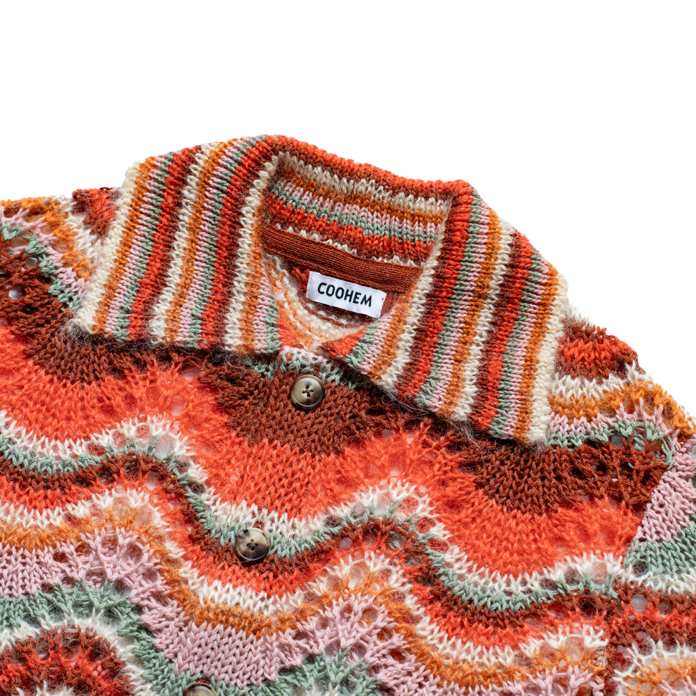 COOHEM　MOHAIR WOOL MULTI BORDER KNIT CARDIGAN