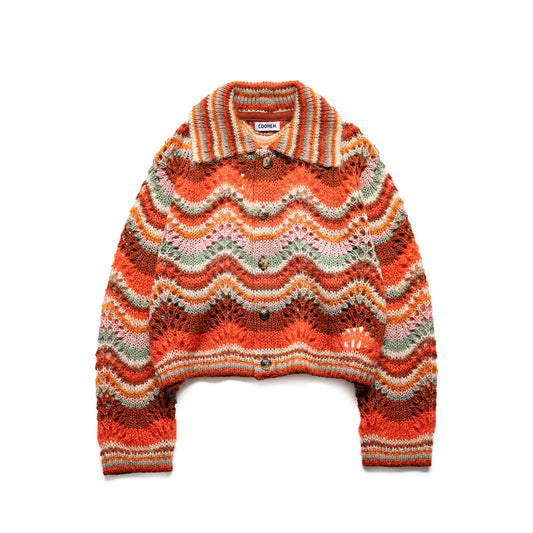 COOHEM　MOHAIR WOOL MULTI BORDER KNIT CARDIGAN