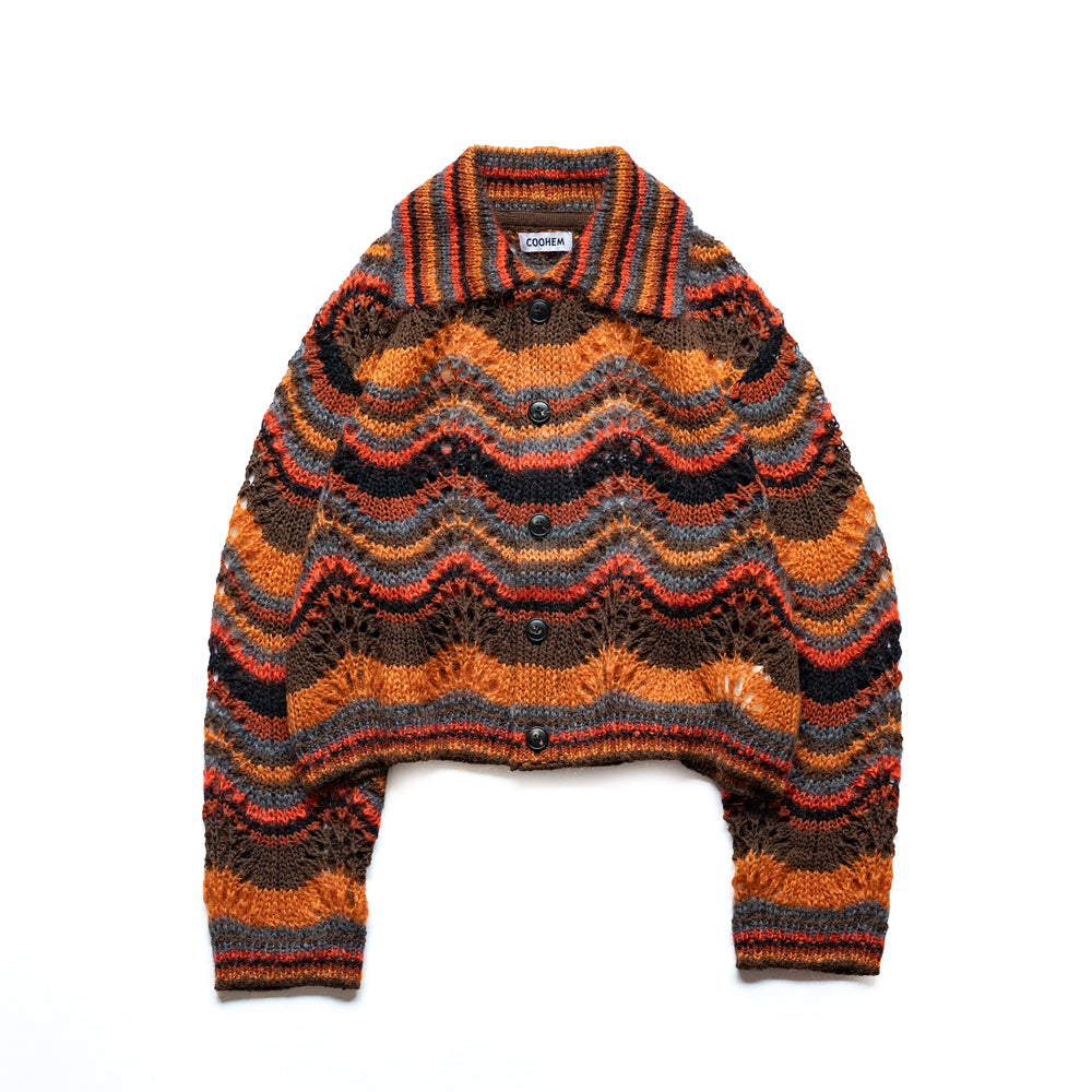 COOHEM　MOHAIR WOOL MULTI BORDER KNIT CARDIGAN