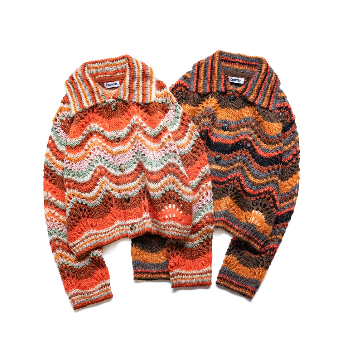 COOHEM　MOHAIR WOOL MULTI BORDER KNIT CARDIGAN