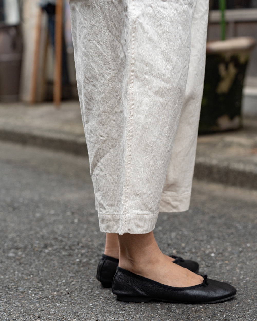 HAVERSACK  High waist wide pants -Cotton linen herringbone