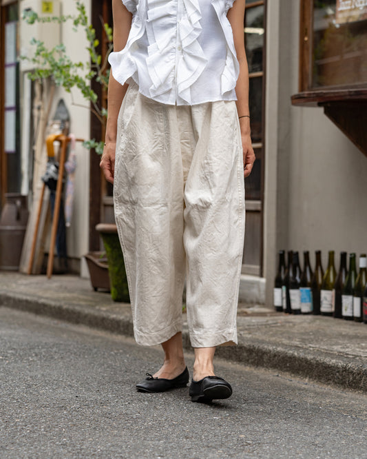 HAVERSACK  High waist wide pants -Cotton linen herringbone