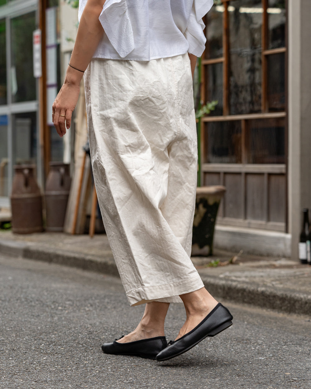 HAVERSACK  High waist wide pants -Cotton linen herringbone