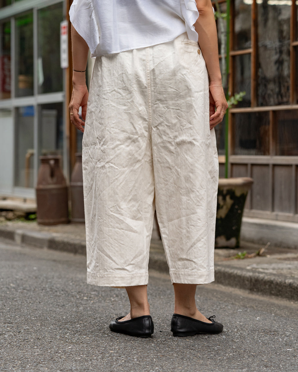HAVERSACK  High waist wide pants -Cotton linen herringbone