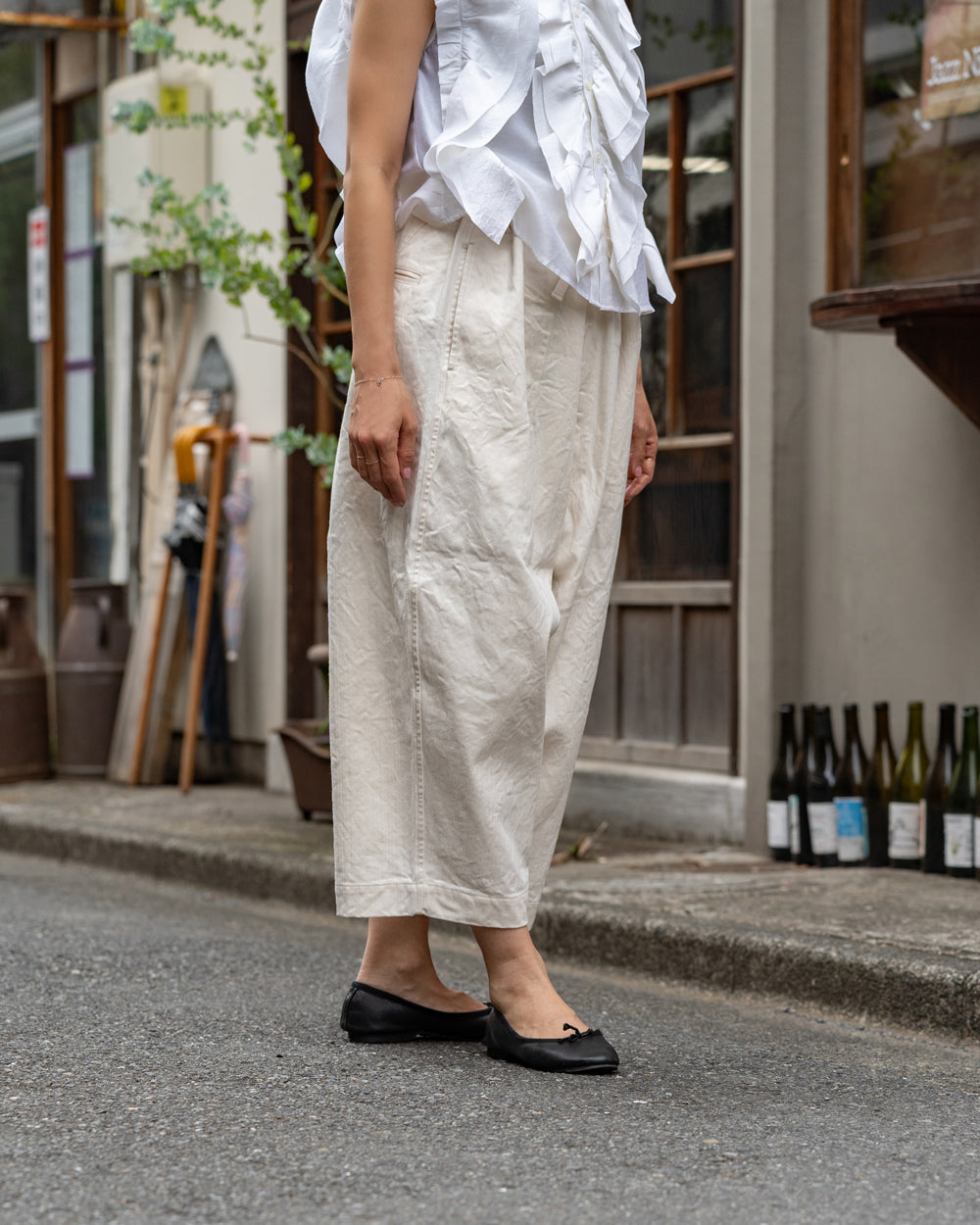 HAVERSACK  High waist wide pants -Cotton linen herringbone