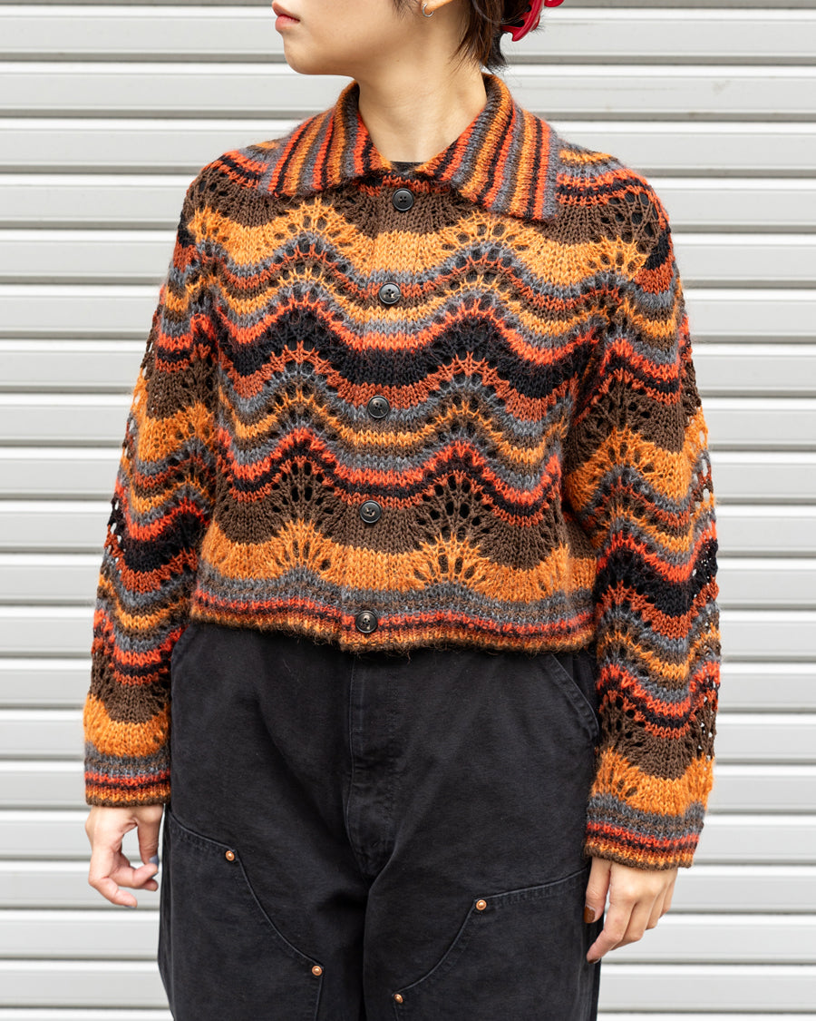 COOHEM　MOHAIR WOOL MULTI BORDER KNIT CARDIGAN