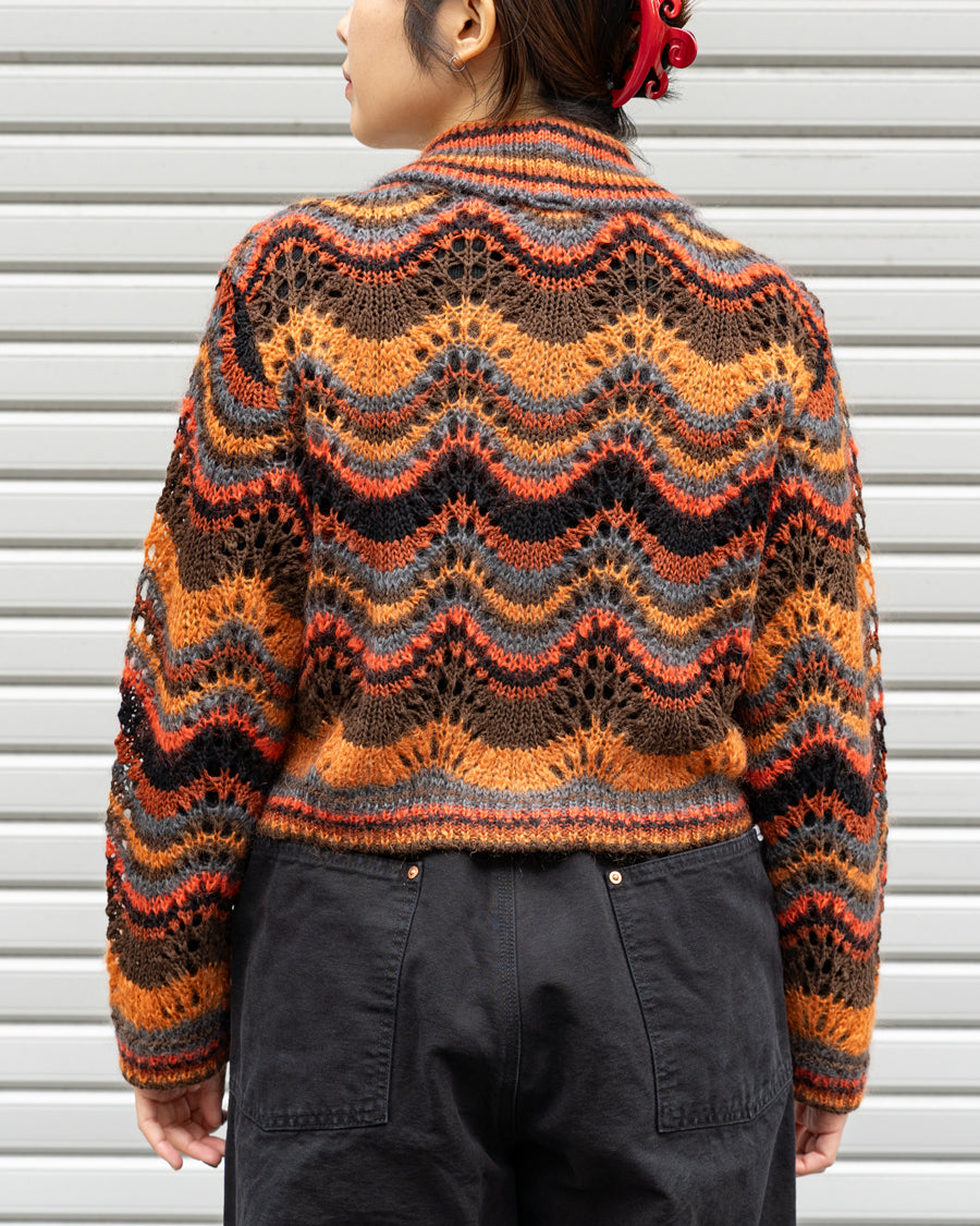 COOHEM　MOHAIR WOOL MULTI BORDER KNIT CARDIGAN