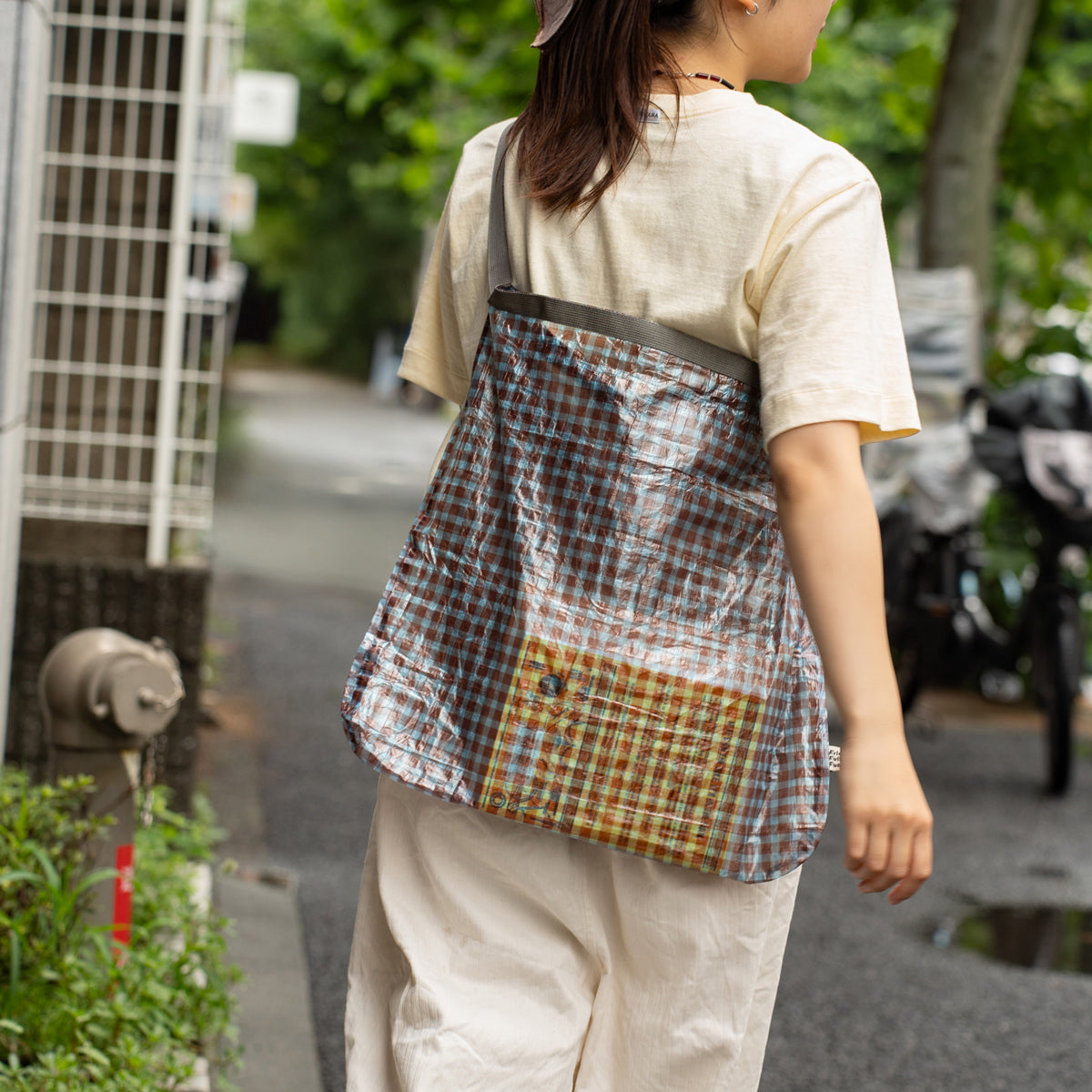 FAIRWEATHER × Friday  Packable sacoche -Dyneema  "Brown×Blue gingham"