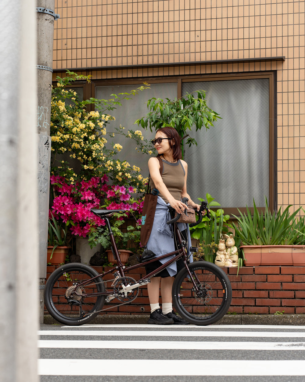 Ohh! × Friday  Cotton silk rib tank -Khaki