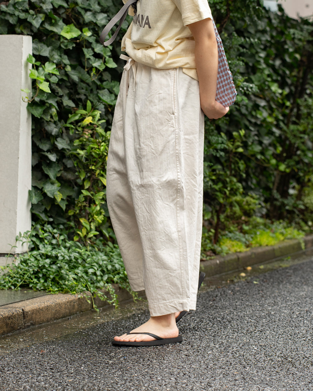 HAVERSACK  High waist wide pants -Cotton linen herringbone