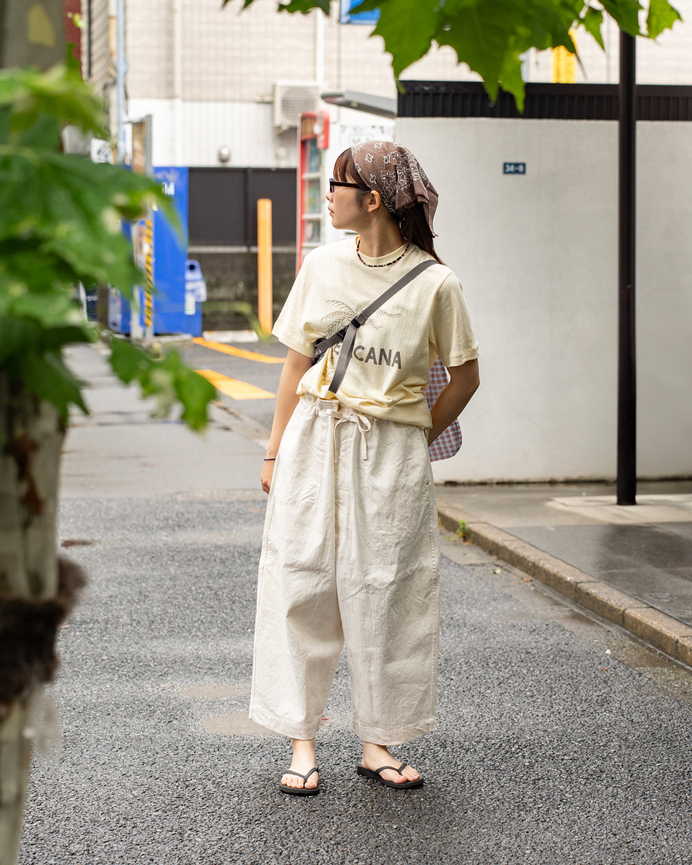 HAVERSACK  High waist wide pants -Cotton linen herringbone