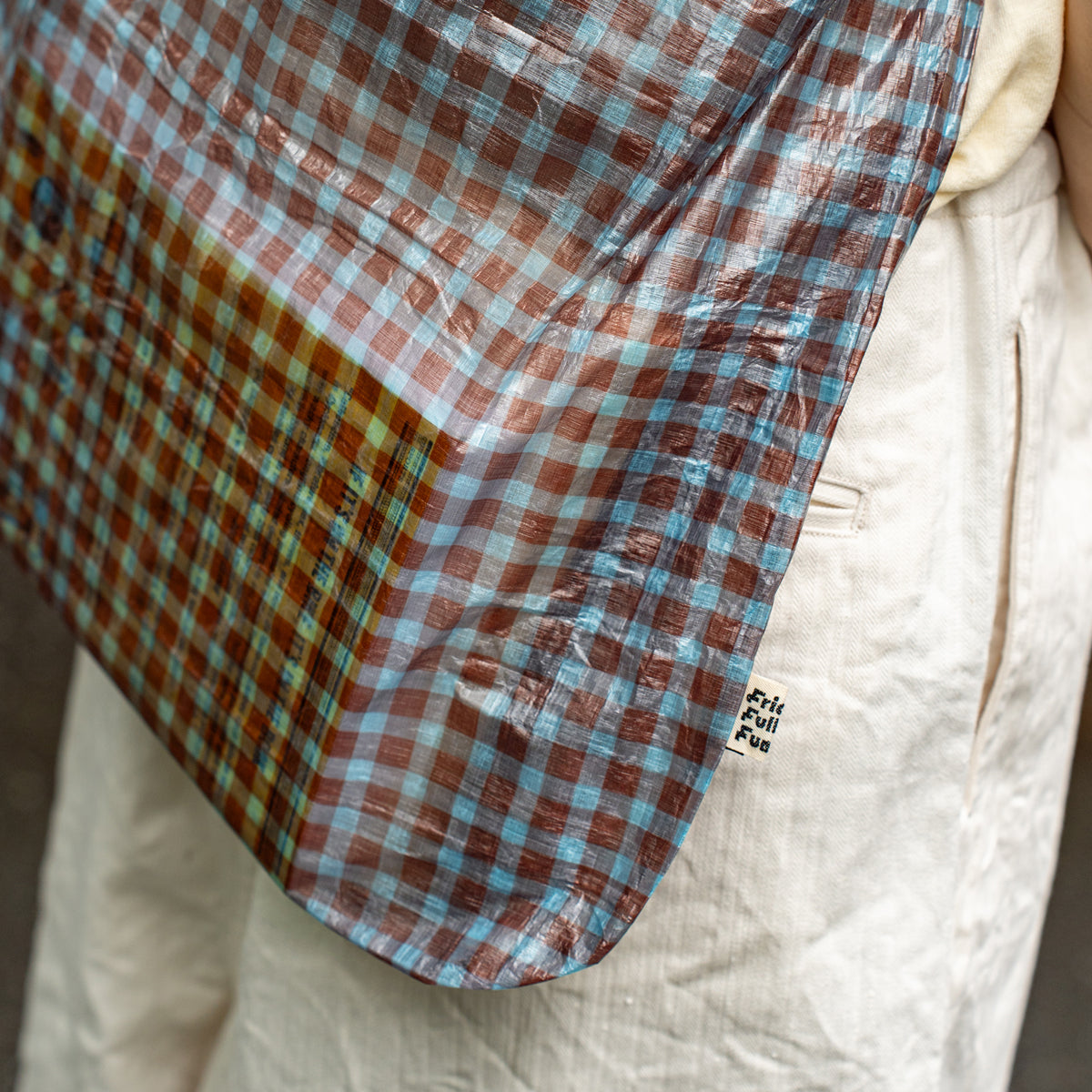 FAIRWEATHER × Friday  Packable sacoche -Dyneema  "Brown×Blue gingham"