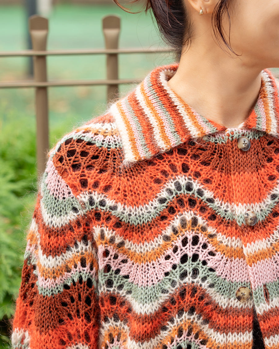 COOHEM　MOHAIR WOOL MULTI BORDER KNIT CARDIGAN