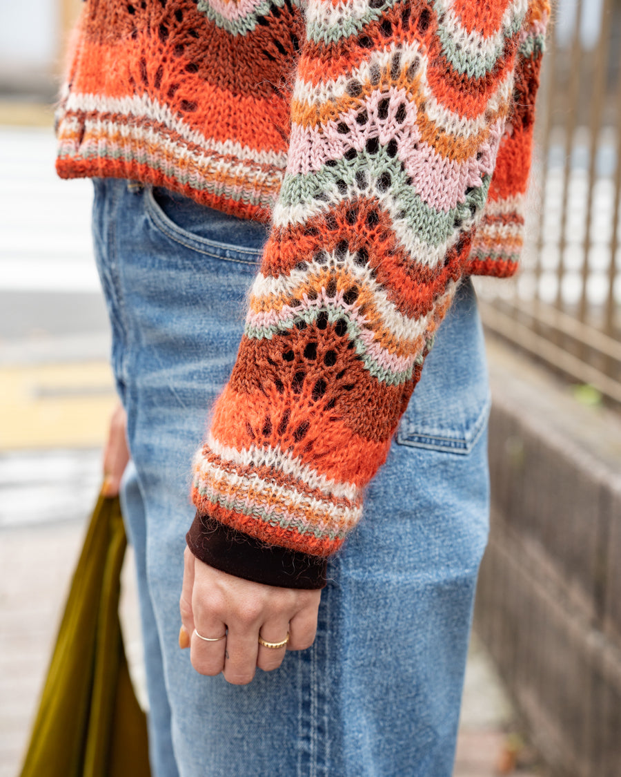 COOHEM　MOHAIR WOOL MULTI BORDER KNIT CARDIGAN