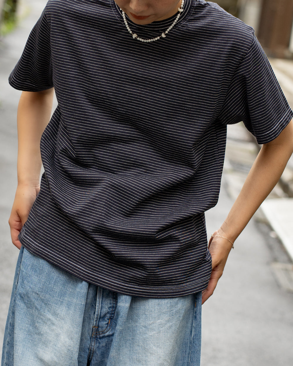 Yonetomi  GARMENT DYED BORDER T-SHIRT
