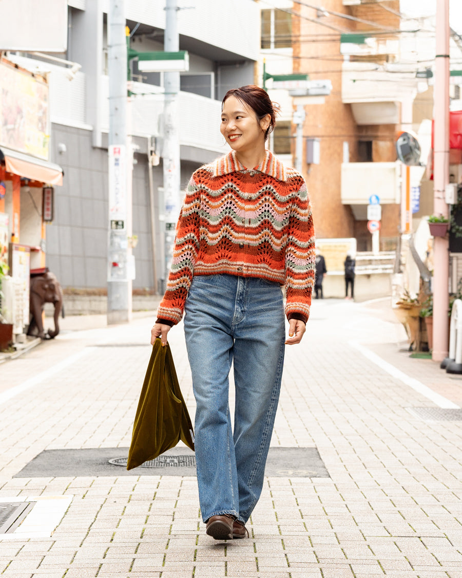 COOHEM　MOHAIR WOOL MULTI BORDER KNIT CARDIGAN