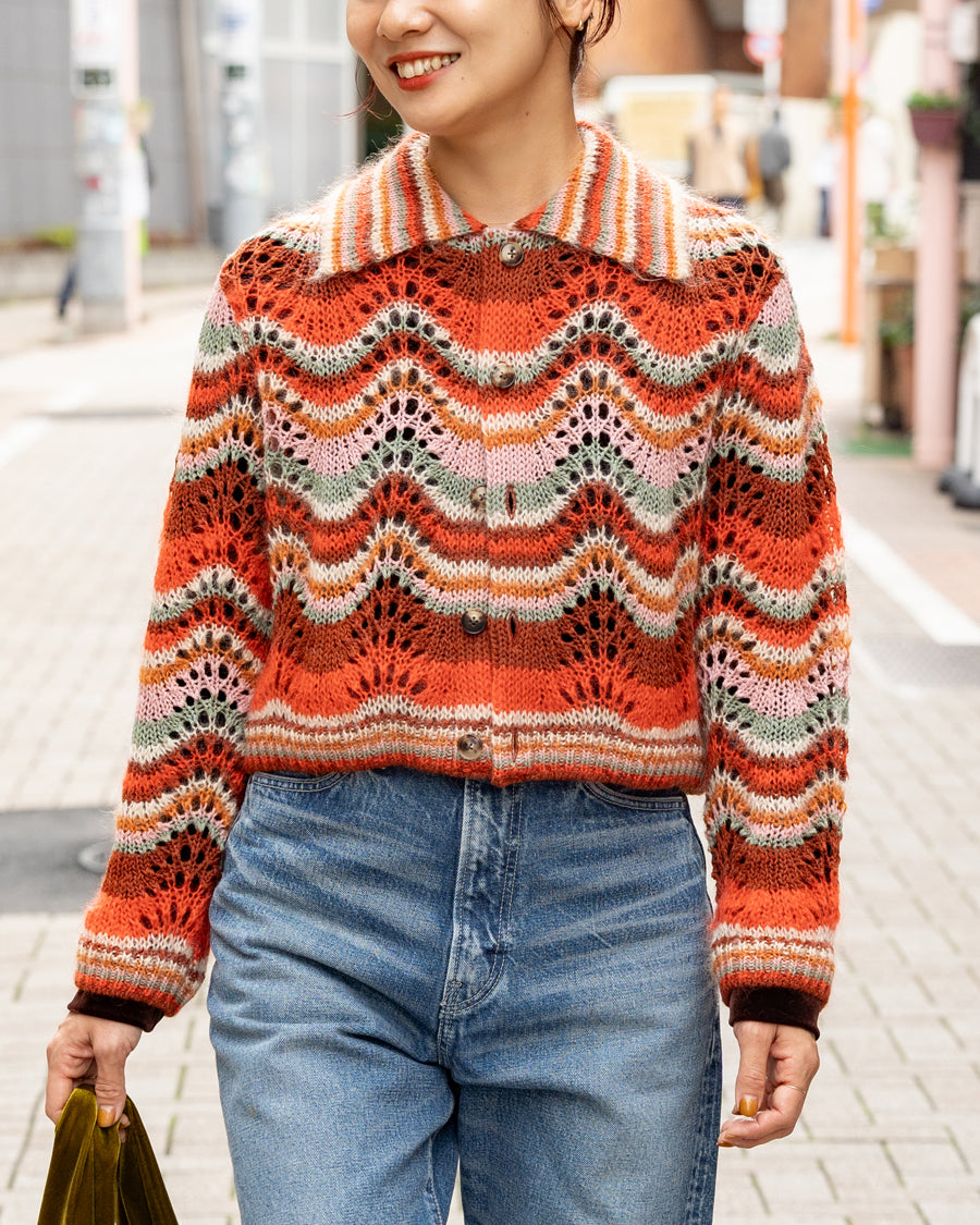 COOHEM　MOHAIR WOOL MULTI BORDER KNIT CARDIGAN