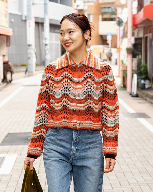 COOHEM　MOHAIR WOOL MULTI BORDER KNIT CARDIGAN