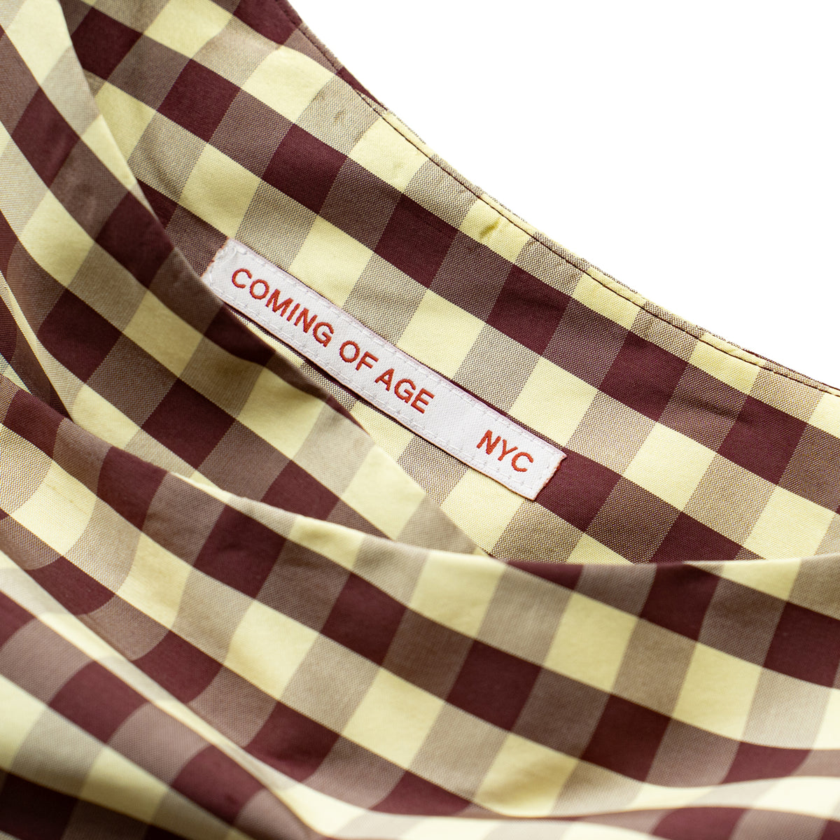 COA NYC  HOBO CROSSBODY BAG IN GINGHAM BURGANDY YELLOW