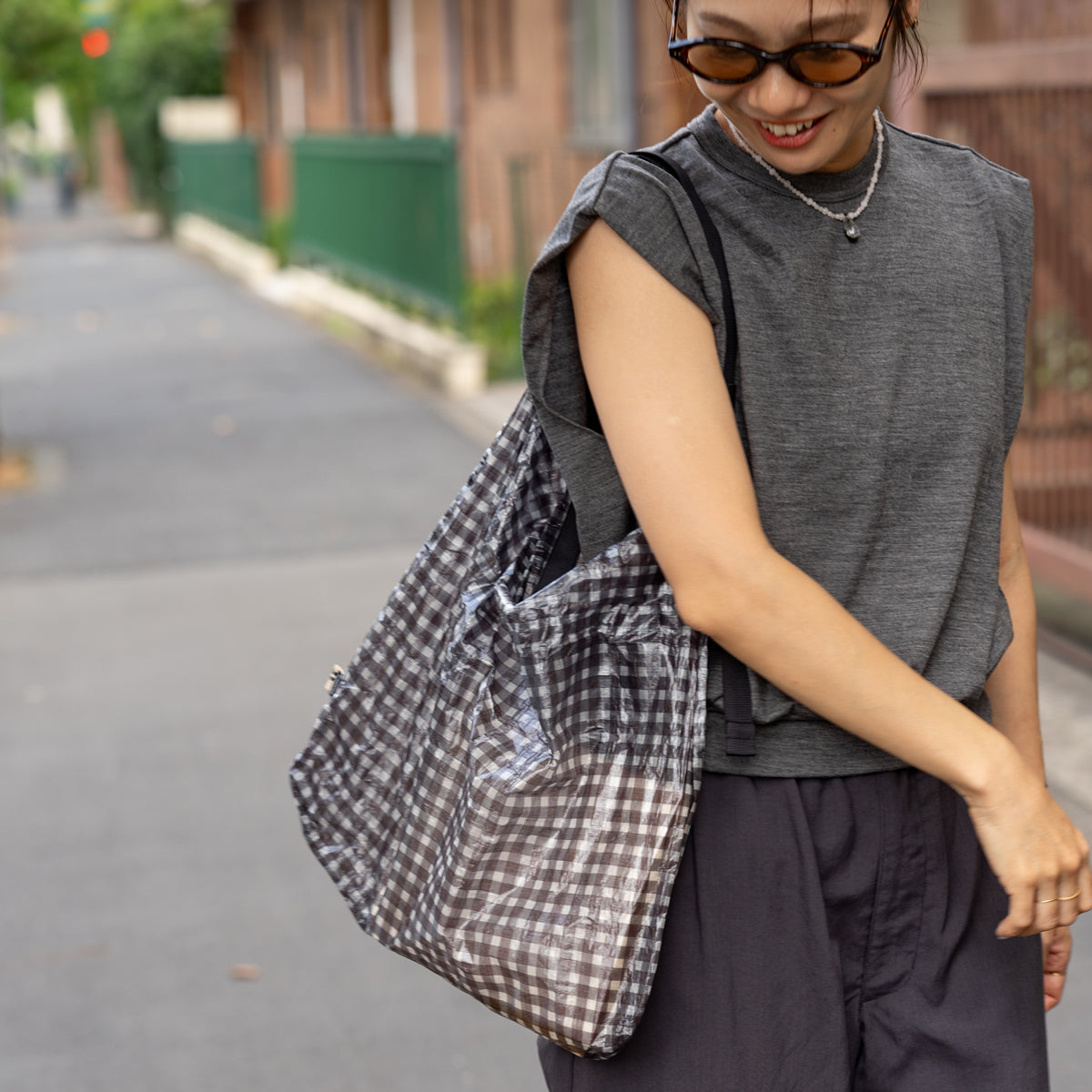 FAIRWEATHER × Friday  Packable sacoche -Dyneema  "Lime gingham"