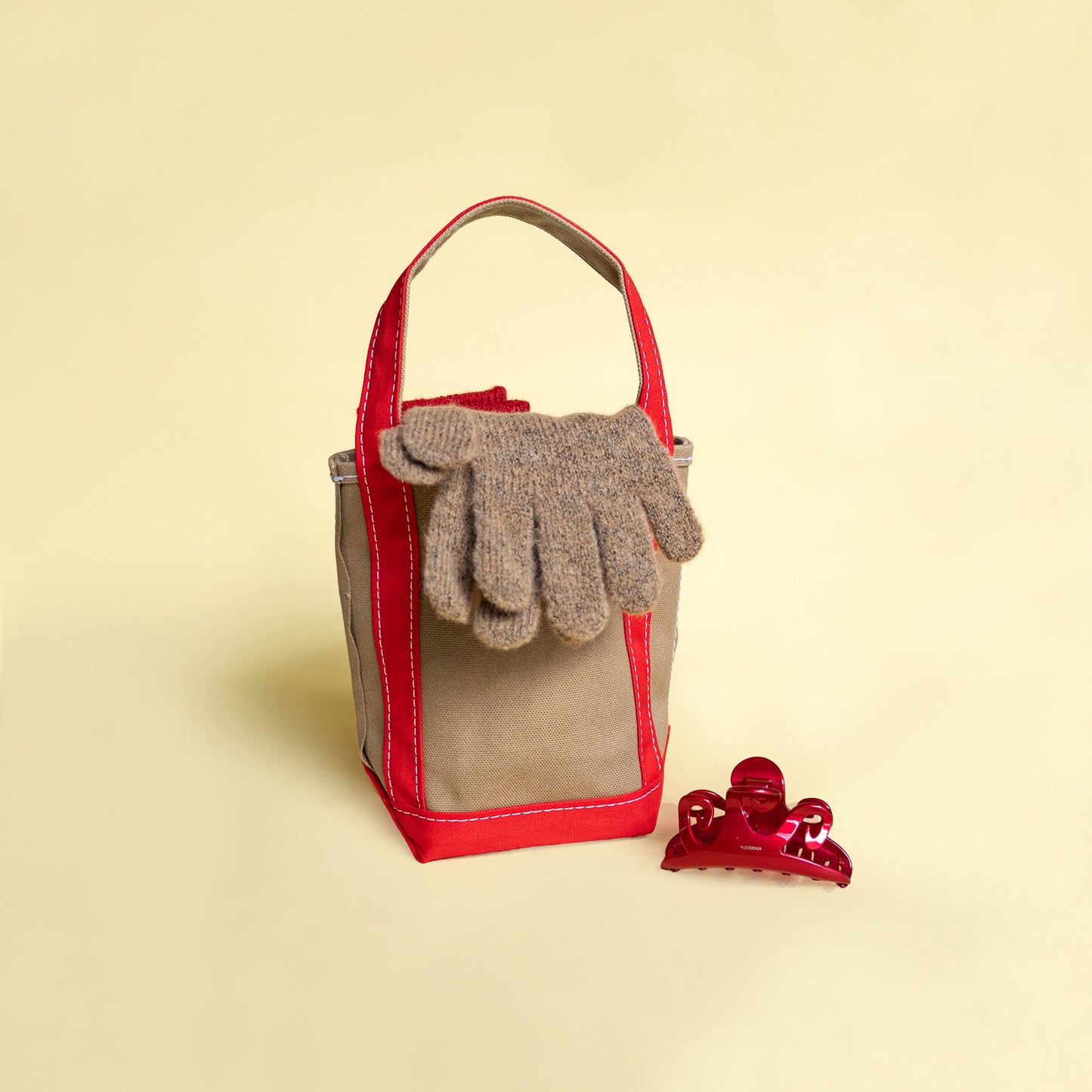 TEMBEA × Friday BAGUETTE TOTE MINI MINI "BEIGE×RED"