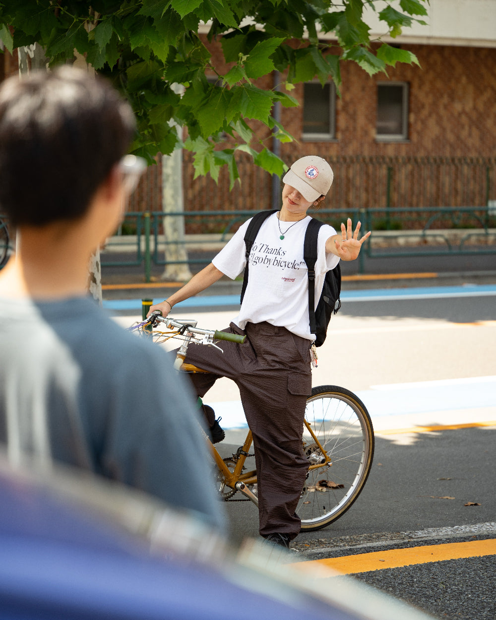 Americana × Friday   Print tee " No Thanks  I'll go by bicycle "