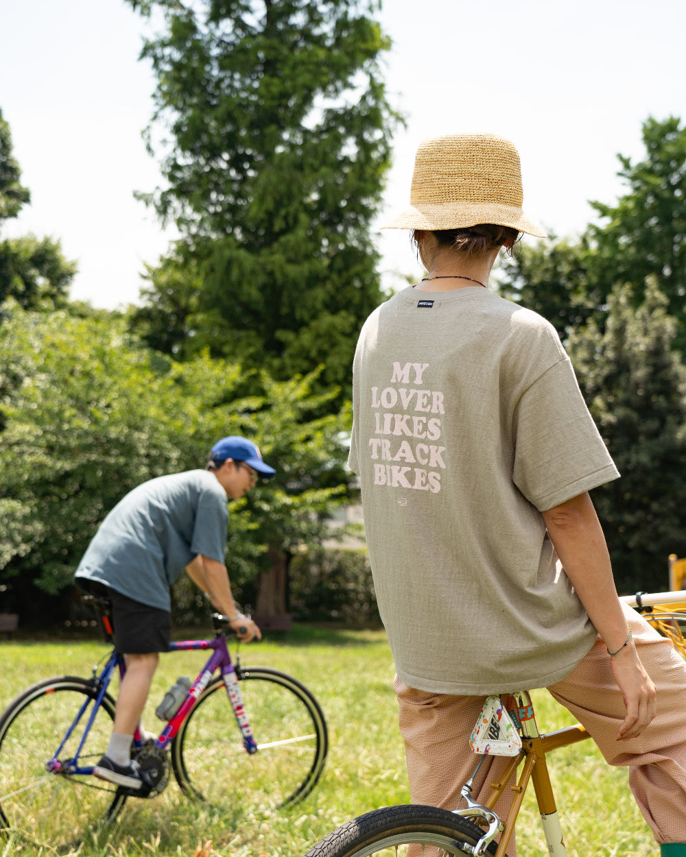 Americana × Friday   Print tee " MY LOVER LIKES TRACK BIKES "