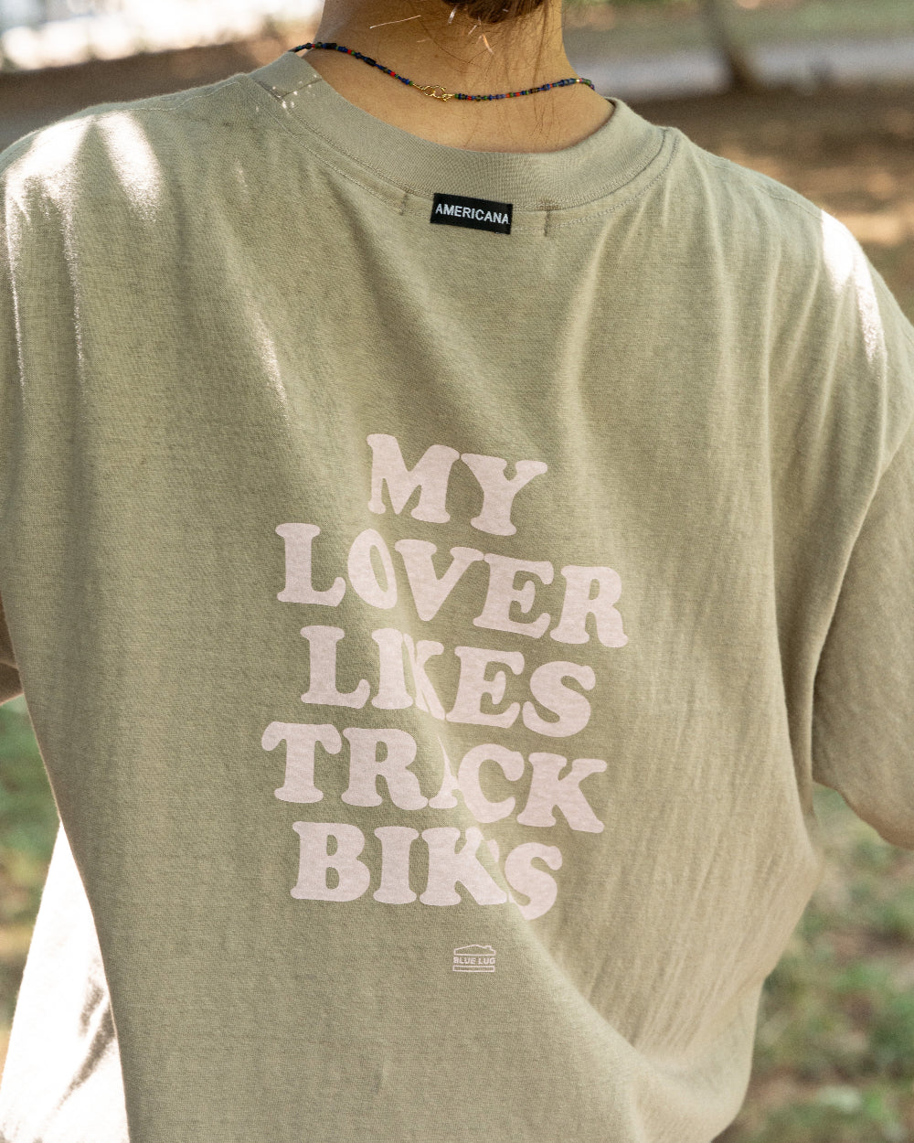 Americana × Friday   Print tee " MY LOVER LIKES TRACK BIKES "